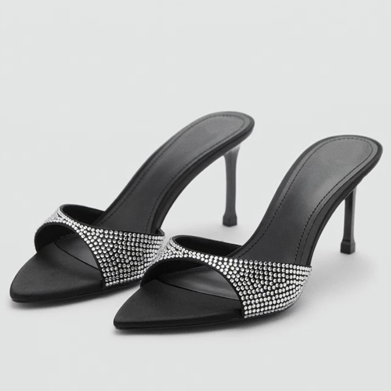 Slip Dress Satin - Rhinestone Designer Heels Slippers Women 2026