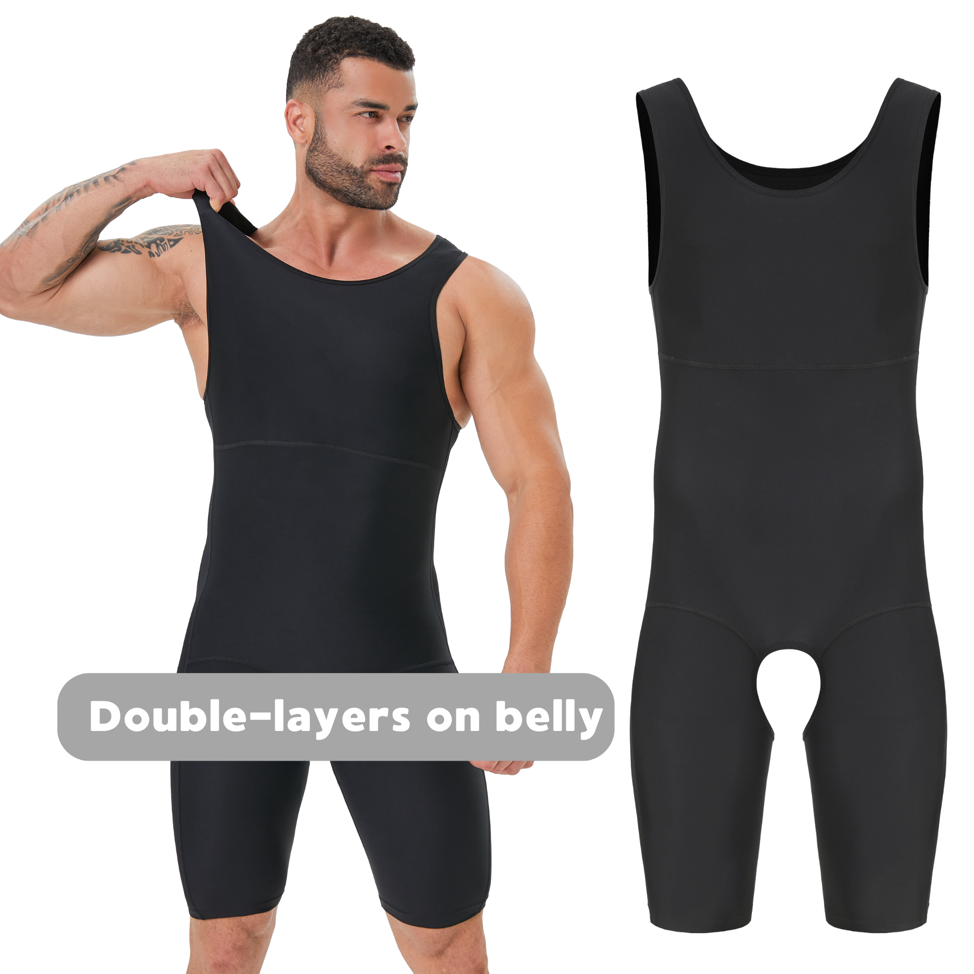 Men's Double Layer Tummy Contr - Shapewear Bodysuit Firm のレビューと価格