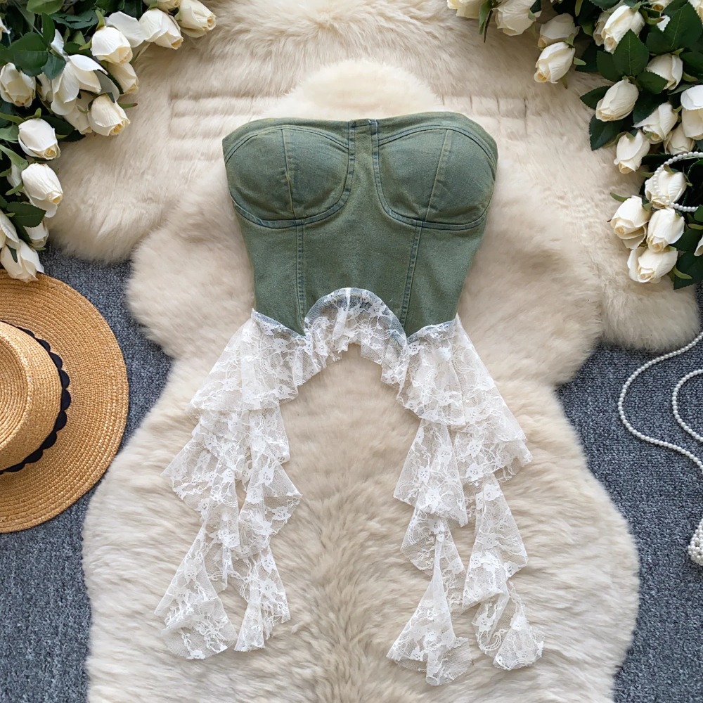 Sexy Spliced lace Chic Crop To - Cami Top Lace のレビューと価格