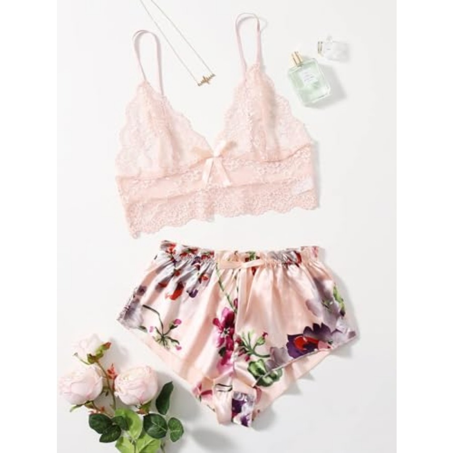 Women's 2 Pcs Lingerie Floral  - Cami Top Lace のレビューと価格