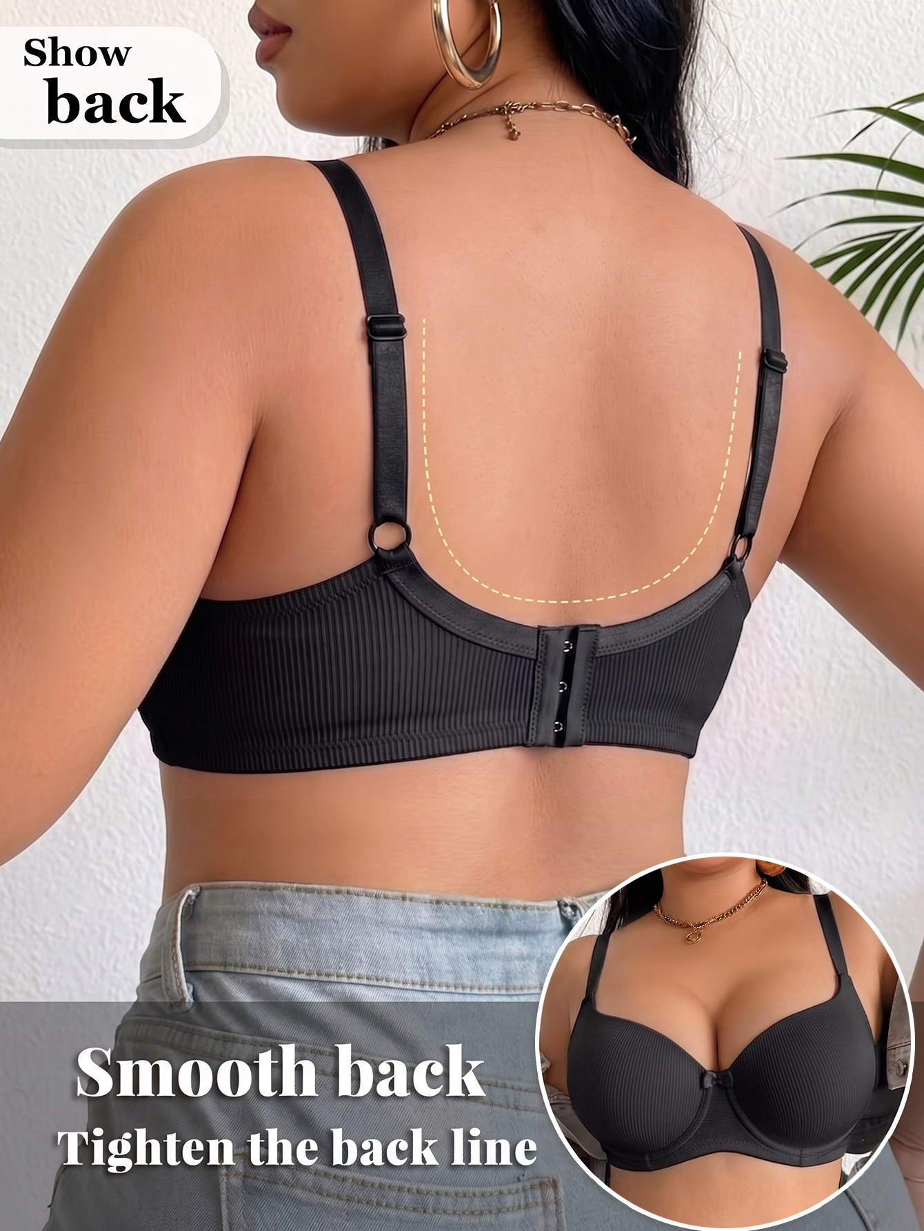 Plus Size Ribbed Women Bra Thi - Push Up Bra Padded のレビューと価格
