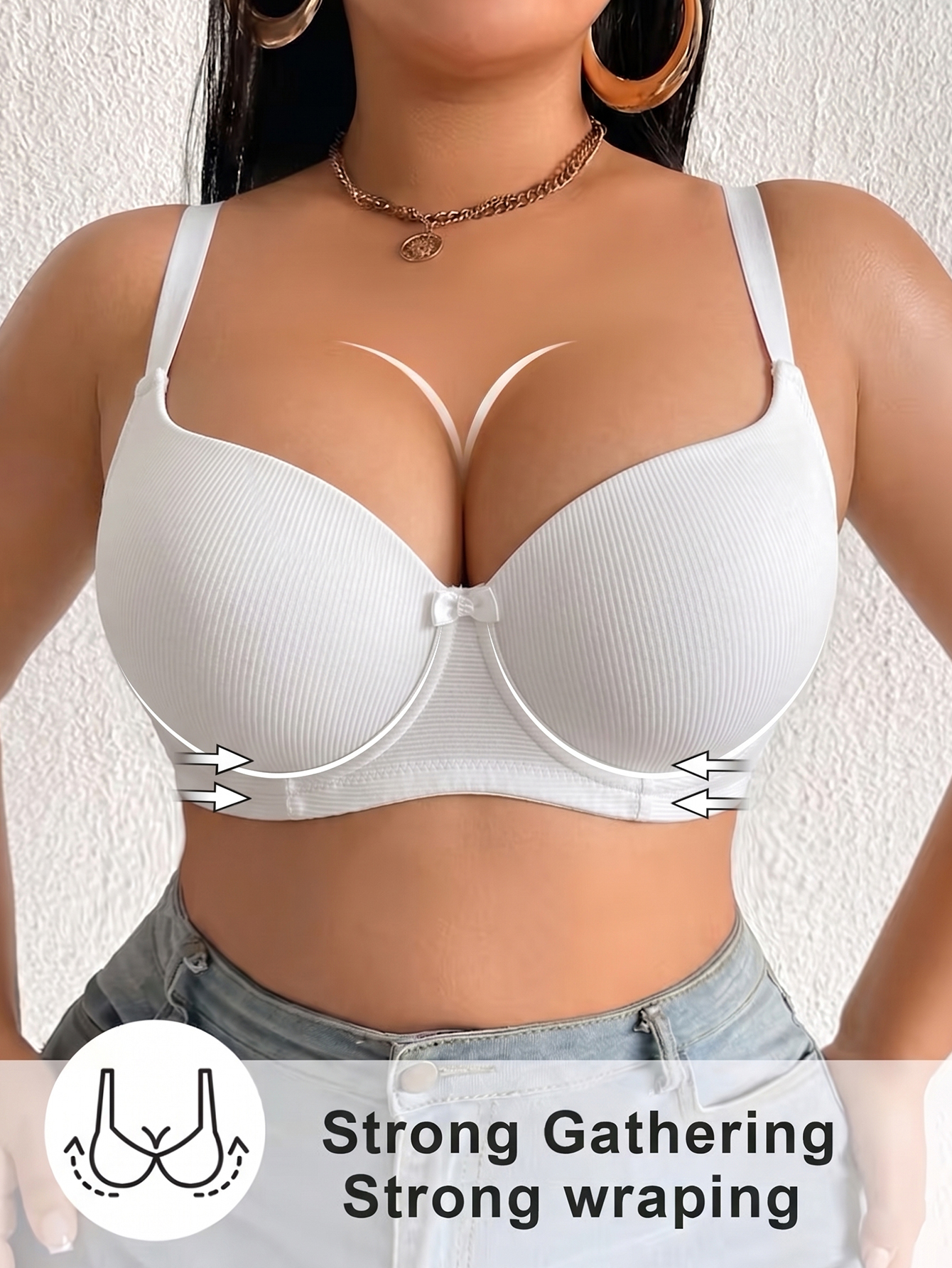 Plus Size Ribbed Women Bra Thi - Push Up Bra Padded のレビューと価格